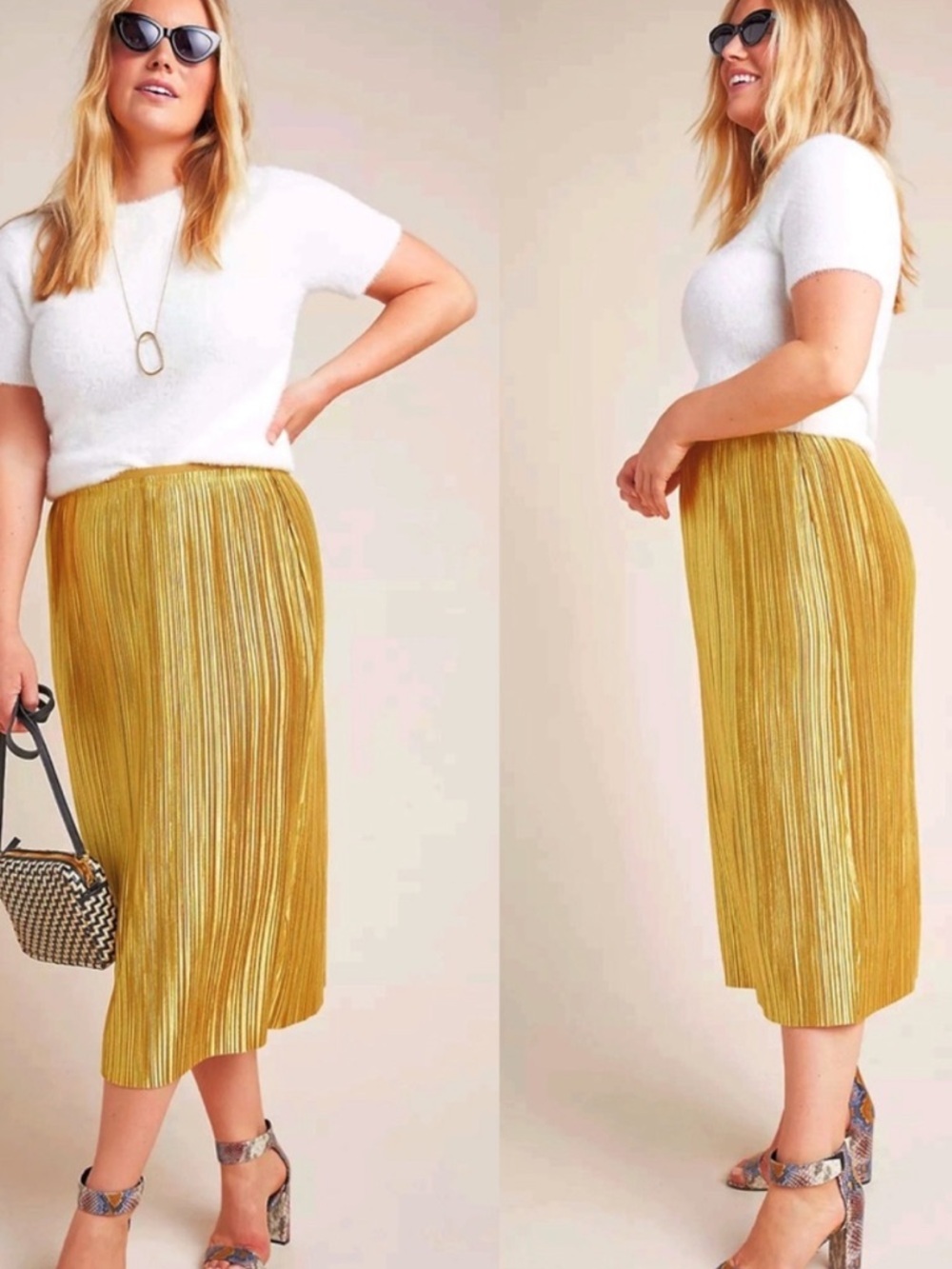 Anthropologie Maeve Gold Pleated Skirt, sz 4